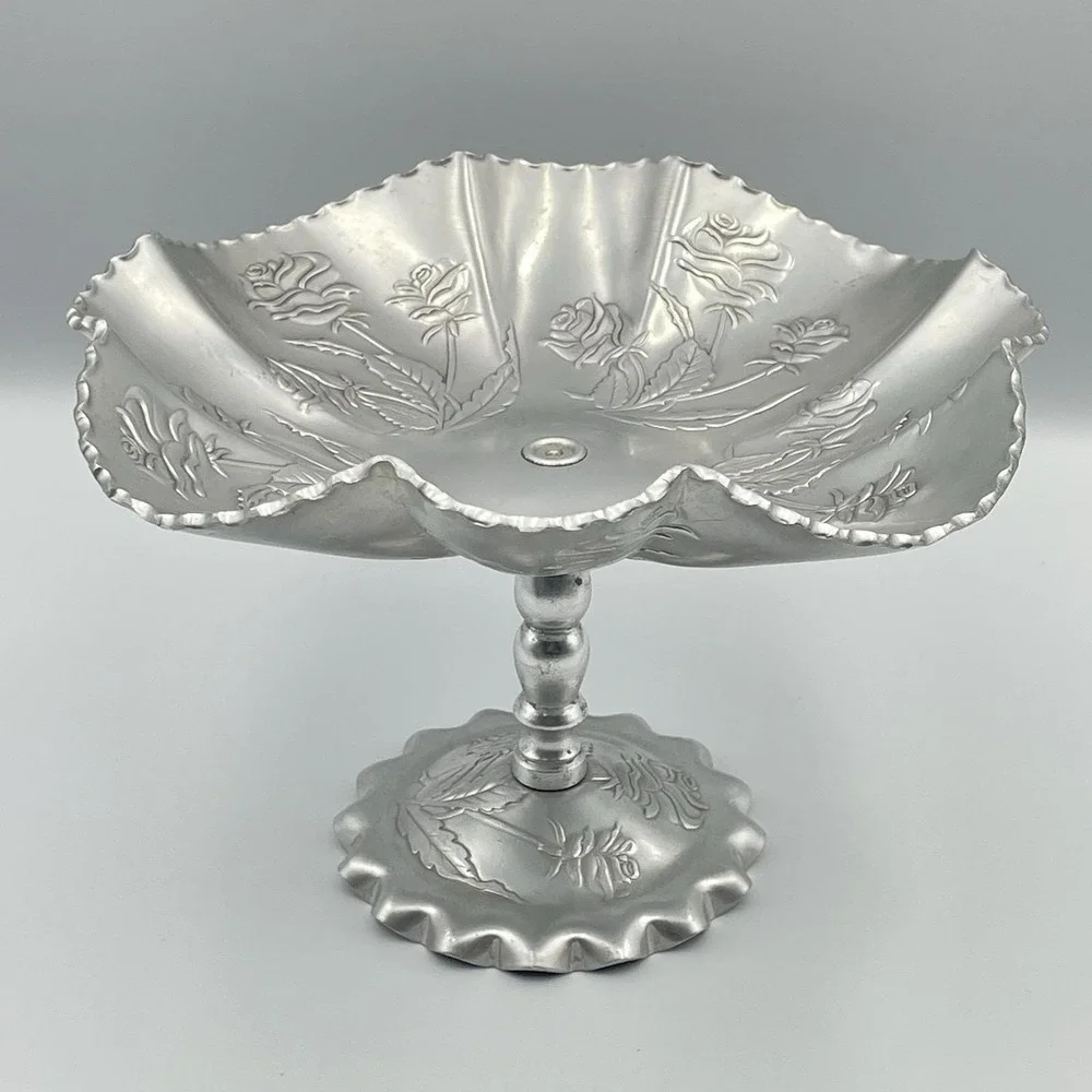 Vintage‎ Aluminum Rose Compote Pedestal Candy Dish 7